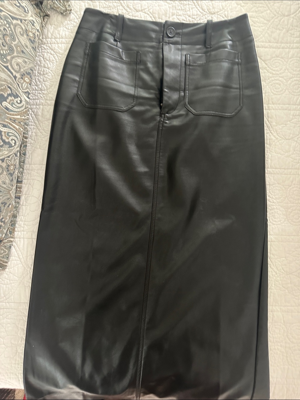 Anthropologie Black Faux Leather long Pencil Skirt